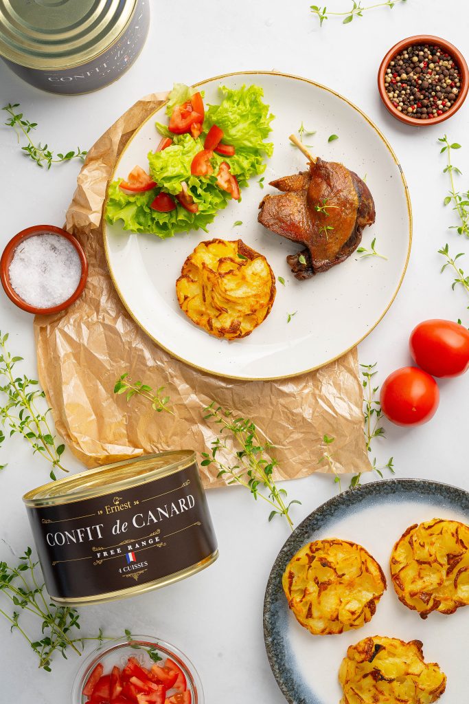 Confiterad anka på burk med krispigt skinn och saftig anka